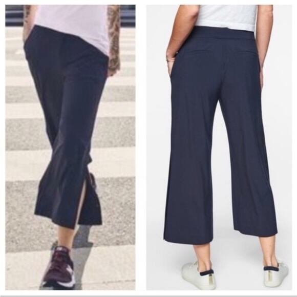 Athleta Women's Navy Tribeca Wide Leg Crop
Side Snaps High Waisted Pants Size 2 - Picture 1 of 12